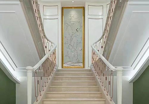 別墅裝修白色L型樓梯定制設(shè)計(jì)效果圖