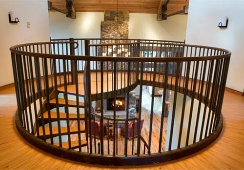 最新室內外現代圓形黑色鐵藝欄桿樓梯扶手設計效果圖